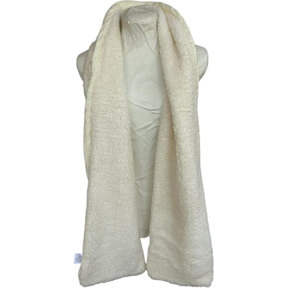 Womens White Long Scarf Chunky Cable Knit Reversible Faux Shearling Winter Warm - Picture 6 of 8